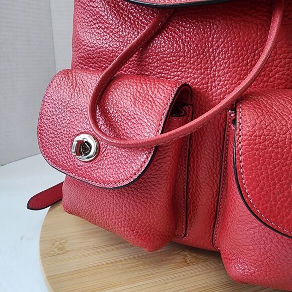 COACH Billie Rucksack Backpack bag purse Red Pebbled Leather with COA Vtg F29008 main image 14